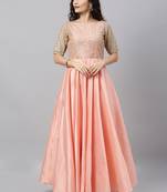 Peach Sequins Taffeta Stitched Sequins_Work Party-Wear-Gowns