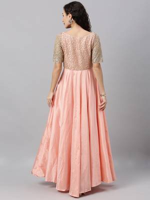 Peach Sequins Taffeta Stitched Sequins_Work Party-Wear-Gowns 2