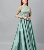 Green Sequins Taffeta Stitched Sequins_Work Party-Wear-Gowns