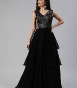 Black Sequins Georgette Stitched Sequins_Work Party-Wear-Gowns
