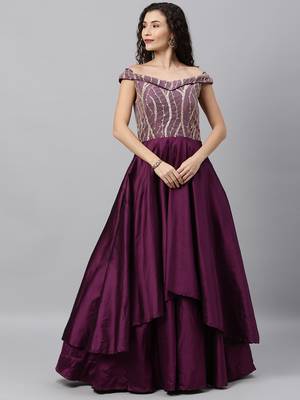 Purple Sequins Taffeta Stitched Sequins_Work Party-Wear-Gowns 1