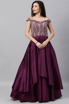 Purple Sequins Taffeta Stitched Sequins_Work Party-Wear-Gowns