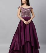 Purple Sequins Taffeta Stitched Sequins_Work Party-Wear-Gowns