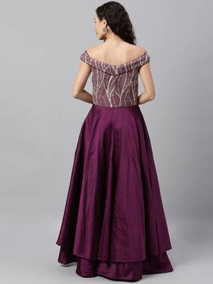 Purple Sequins Taffeta Stitched Sequins_Work Party-Wear-Gowns 2