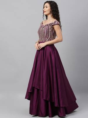 Purple Sequins Taffeta Stitched Sequins_Work Party-Wear-Gowns 3