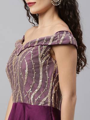 Purple Sequins Taffeta Stitched Sequins_Work Party-Wear-Gowns 4