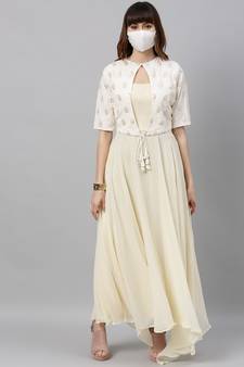 Off-White Embroidered Georgette Stitched Dori_Embroidery Party-Wear-Gowns