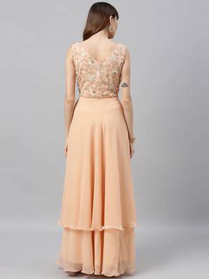 Peach Embroidered Georgette Stitched Dori_Embroidery Party-Wear-Gowns 2