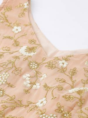 Peach Embroidered Georgette Stitched Dori_Embroidery Party-Wear-Gowns 4