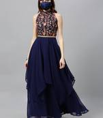 Navy-Blue Embroidered Georgette Stitched Dori_Embroidery Party-Wear-Gowns