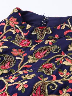 Navy-Blue Embroidered Georgette Stitched Dori_Embroidery Party-Wear-Gowns 3