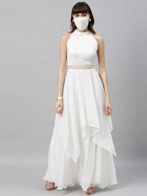 White Embroidered Georgette Stitched Dori_Embroidery Party-Wear-Gowns 1