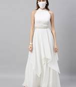 White Embroidered Georgette Stitched Dori_Embroidery Party-Wear-Gowns