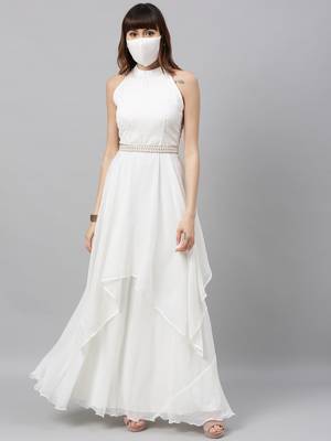 White Embroidered Georgette Stitched Dori_Embroidery Party-Wear-Gowns 4