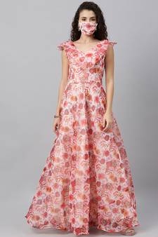 Multicolor Digital_Print Organza Stitched Dots_Print Party-Wear-Gowns