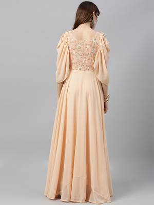 Peach Embroidered Georgette Stitched Dori_Embroidery Party-Wear-Gowns 2