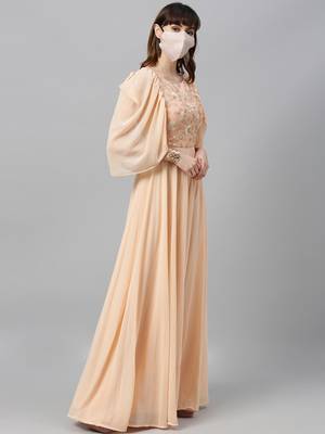 Peach Embroidered Georgette Stitched Dori_Embroidery Party-Wear-Gowns 3