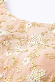 Peach Embroidered Georgette Stitched Dori_Embroidery Party-Wear-Gowns