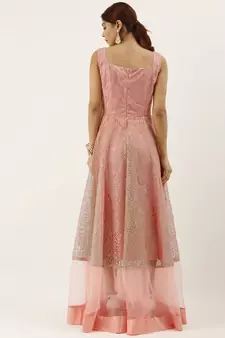 Pink Hand_Embroidery Net Stitched Dori_Embroidery Party-Wear-Gowns