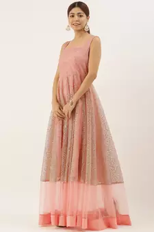 Pink Hand_Embroidery Net Stitched Dori_Embroidery Party-Wear-Gowns