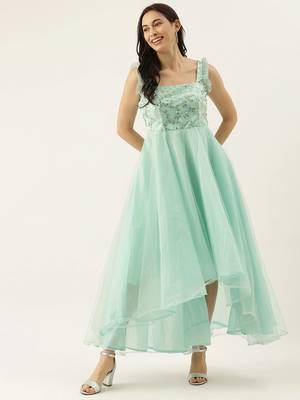 Green Sequins Net Stitched Sequins_Work Party-Wear-Gowns 1