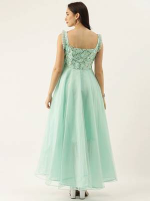 Green Sequins Net Stitched Sequins_Work Party-Wear-Gowns 2