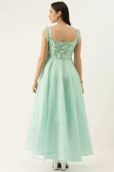 Green Sequins Net Stitched Sequins_Work Party-Wear-Gowns