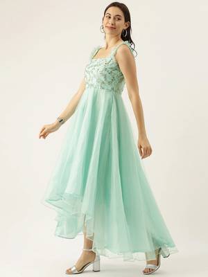 Green Sequins Net Stitched Sequins_Work Party-Wear-Gowns 3