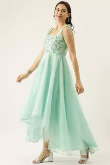 Green Sequins Net Stitched Sequins_Work Party-Wear-Gowns