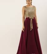 Burgundy Sequins Georgette Stitched Sequins_Work Party-Wear-Gowns