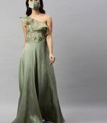 Green Embroidered Satin Stitched Dori_Embroidery Party-Wear-Gowns