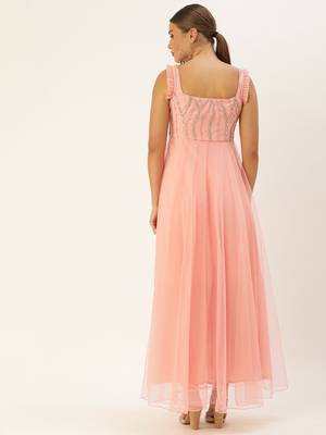 Peach Sequins Net Stitched Sequins_Work Party-Wear-Gowns 2