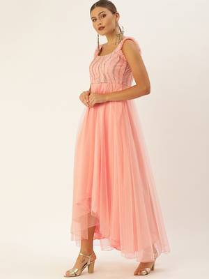 Peach Sequins Net Stitched Sequins_Work Party-Wear-Gowns 3