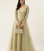 Green Hand_Embroidery Net Stitched Dori_Embroidery Party-Wear-Gowns