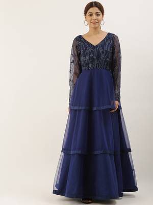 Blue Embroidered Net Stitched Dori_Embroidery Party-Wear-Gowns 1