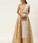 Beige Plain Cotton Stitched Weaving_Print Party-Wear-Gowns