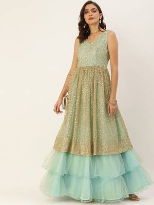 Beige Sequins Net Stitched Sequins_Work Party-Wear-Gowns 1