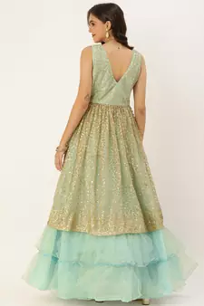 Beige Sequins Net Stitched Sequins_Work Party-Wear-Gowns