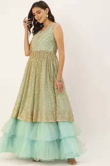 Beige Sequins Net Stitched Sequins_Work Party-Wear-Gowns