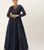 Navy-Blue Hand_Embroidery Net Stitched Dori_Embroidery Party-Wear-Gowns