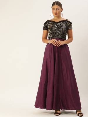 Purple Sequins Lycra Stitched Sequins_Work Party-Wear-Gowns 1