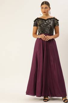 Purple Sequins Lycra Stitched Sequins_Work Party-Wear-Gowns
