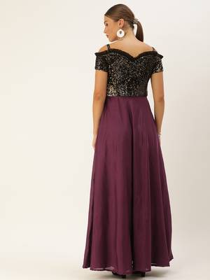 Purple Sequins Lycra Stitched Sequins_Work Party-Wear-Gowns 2