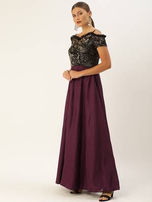 Purple Sequins Lycra Stitched Sequins_Work Party-Wear-Gowns 3