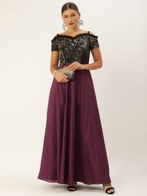 Purple Sequins Lycra Stitched Sequins_Work Party-Wear-Gowns 4