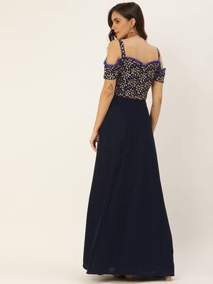 Navy-Blue Sequins Velvet Stitched Sequins_Work Party-Wear-Gowns 2