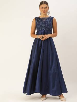 Blue Hand_Embroidery Taffeta Stitched Dori_Embroidery Party-Wear-Gowns 1