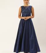 Blue Hand_Embroidery Taffeta Stitched Dori_Embroidery Party-Wear-Gowns