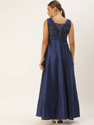 Blue Hand_Embroidery Taffeta Stitched Dori_Embroidery Party-Wear-Gowns 2