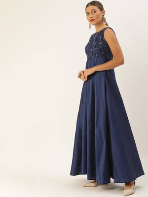 Blue Hand_Embroidery Taffeta Stitched Dori_Embroidery Party-Wear-Gowns 3